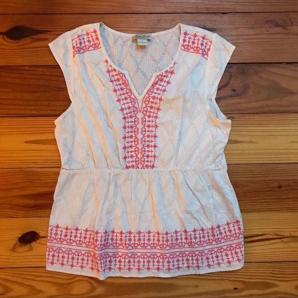 Lucky Brand Tops - Lucky Brand White Red Boho Top, EUC, M